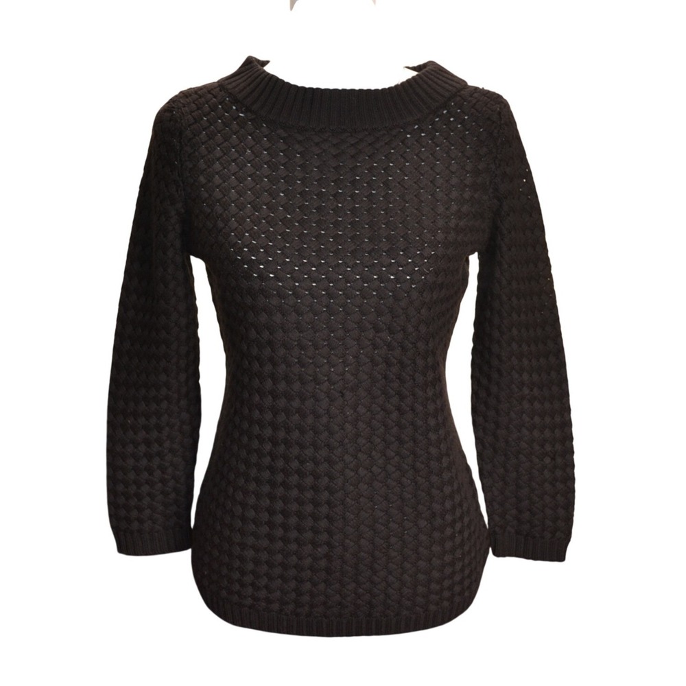 Black Textured Knit Sweater Fitted Long Sleeve Modern Minimal Elevated Basic
